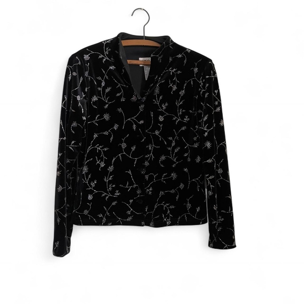 J.B.S. Vintage 90s Women's M Black Velvet Whimsigoth silver Glitter Jacket